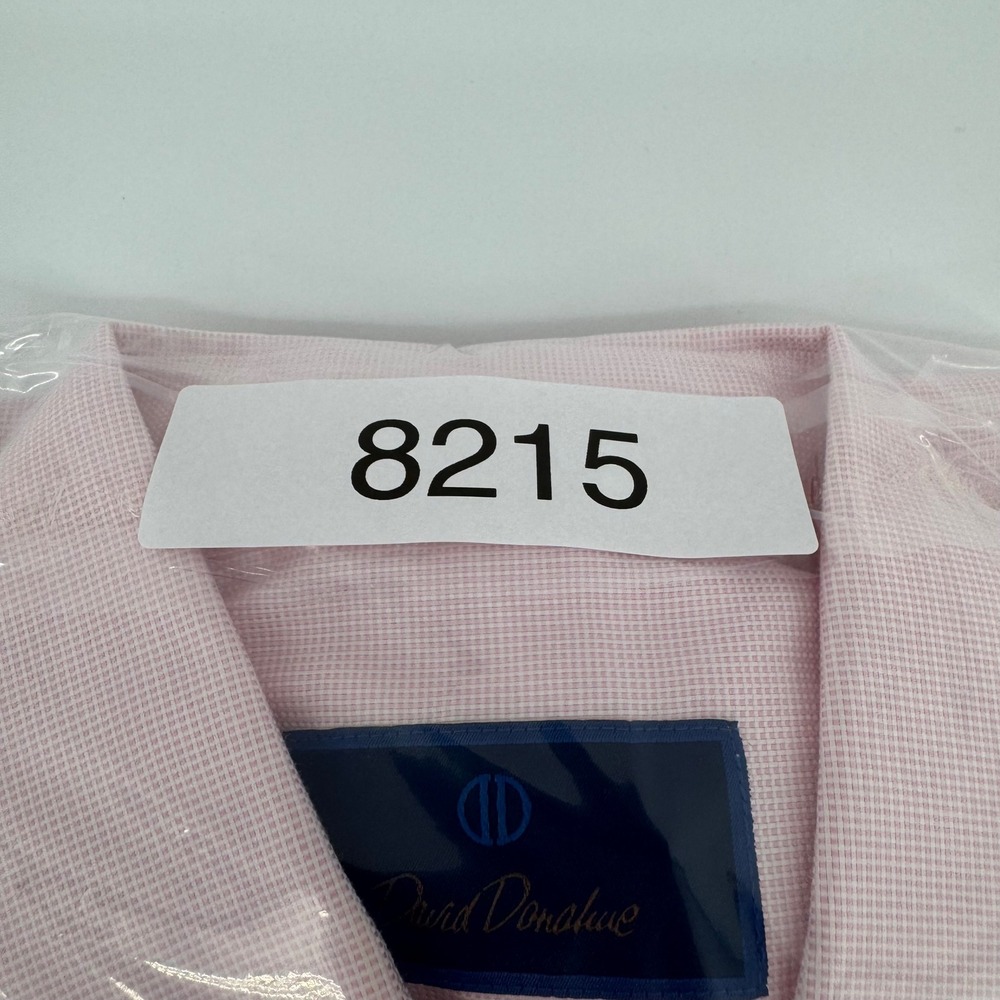 David Donahue Dress Shirt Mens 16.5 36/37 Pink Trim Fit Micro Check Cotton - Picture 9 of 9